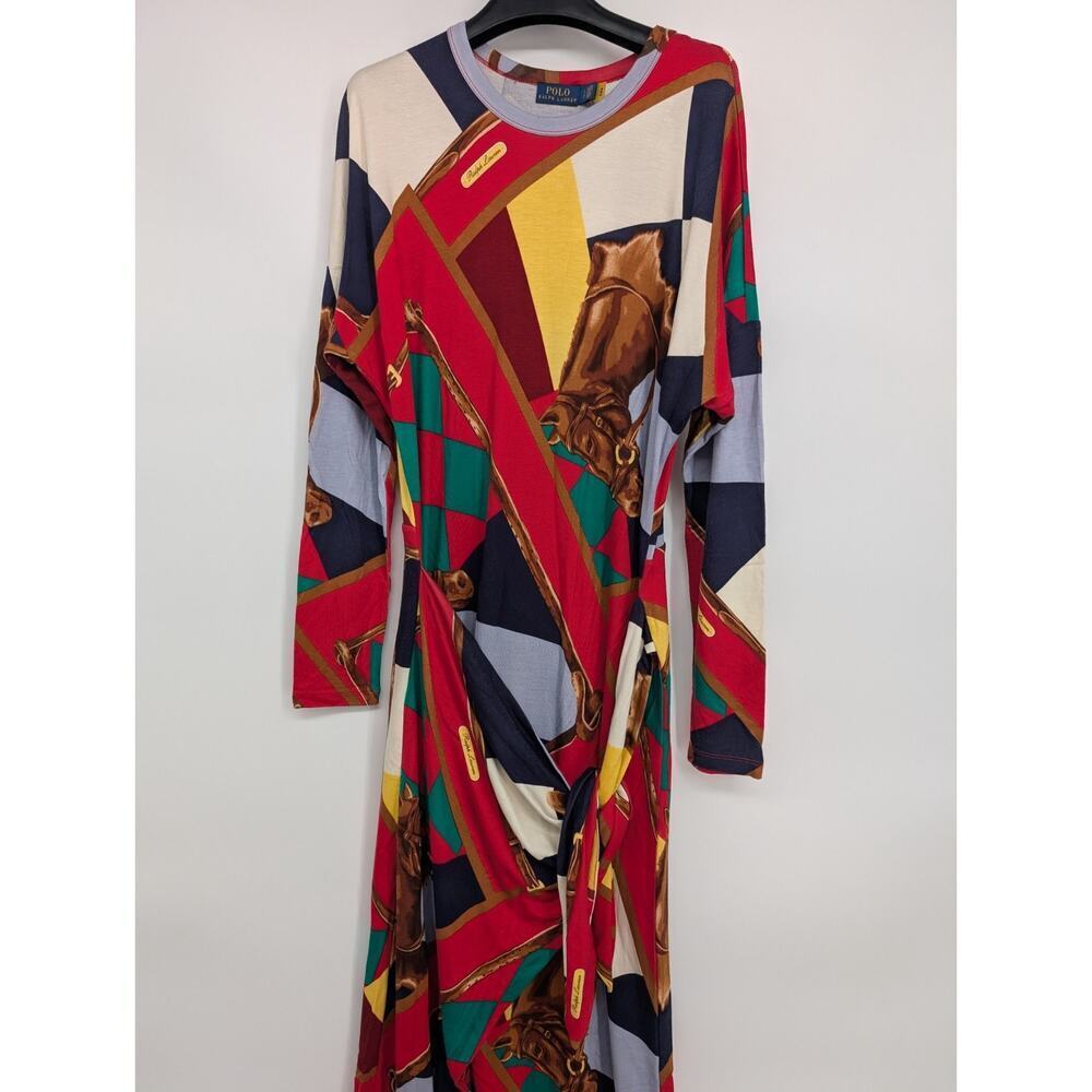 NWT Polo Ralph Lauren Scarf-Print Long-Sleeve Wrap Maxi Dress Sz S Red #2H461 - Picture 4 of 10